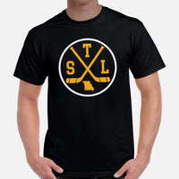 STL City Shirt - St. Louis T-Shirt - Missouri T-Shirt - Hockey Shirt - Game Day Shirt - Retro Hockey Shirt - Gift for Hockey Player & Lover - Navy, Men