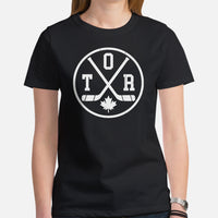 Hockey Game Outfit & Attire - Ideal Bday & Christmas Gifts for Hockey Players & Goalies - Vintage Toronto Hockey Emblem Fanatic T-Shirt - Black, Women