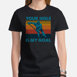 Hockey Game Outfit & Attire - Ideal Bday & Christmas Gifts for Ice Hockey Players & Goalies - Funny Your Hole Is My Goal T-Shirt - Black, Women