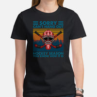 Hockey Game Outfit & Attire - Ideal Birthday & Christmas Gifts for Hockey Players - Funny Sorry Can't Hang Out Hockey Season T-Shirt - Black, Women