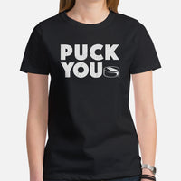 Hockey Game Outfit & Attire - Ideal Birthday & Christmas Gifts for Ice Hockey Players & Goalies - Vintage Puck You Sarcastic T-Shirt - Black, Women
