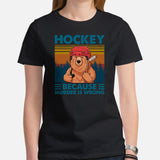 Hockey Game Outfit - Ideal Bday & Christmas Gifts for Hockey Players - Smokey The Bear Tee - Hockey Because Murder Is Wrong T-Shirt - Black, Women