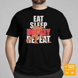 Hockey Tee - Ice Hockey Shirt - Game Day Shirt - Funny Hockey T-Shirt - Gift for Hockey Player & Lover - Eat Sleep Hockey Repeat T-Shirt - Black, Plus Size