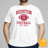 Houston Est.2002 T-Shirt - Football Fanatic Vintage Graphic Shirt: Retro Style, Ideal Gifts for Football Fans - Game Day Shirt - White, Plus Size