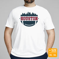 Houston Skyline Football Fanatic Vintage Graphic T-Shirt: Gift Ideas for Him & Her, Football Fans - Retro Style Game Day Shirt - White, Plus Size