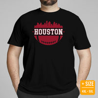 Houston Skyline Football Fanatic Vintage Graphic T-Shirt: Ideal Gift for Him & Her, Football Fans - Retro Style Game Day Shirt - Black, Plus Size