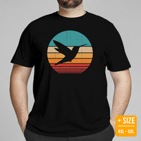Camping & Hiking T-Shirt - Presents, Gift Ideas for Bird & Nature Lovers, Birdwatchers, Birders, Happy Campers - Retro Hummingbird T-Shirt - Black, Large Size for Overweight