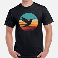 Camping & Hiking T-Shirt - Presents, Gift Ideas for Bird & Nature Lovers, Birdwatchers, Birders, Happy Campers - Retro Hummingbird T-Shirt - Black, Men
