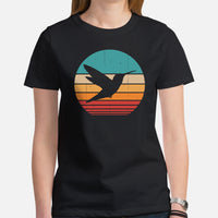 Camping & Hiking T-Shirt - Presents, Gift Ideas for Bird & Nature Lovers, Birdwatchers, Birders, Happy Campers - Retro Hummingbird T-Shirt - Black, Women