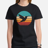 Camping & Hiking T-Shirt - Presents, Gift Ideas for Bird & Nature Lovers, Birdwatchers, Birders, Happy Campers - Retro Hummingbird T-Shirt - Black, Women