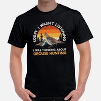 Hunting & Birdwatching T-Shirt - Gift for Hunter, Birdwatcher, Bird Lovers - I Was Thinking About Grouse Hunting Shirt - Upland Shirt - Black, Men