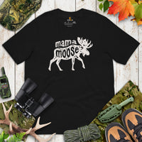 Hunting T-Shirt - Gift for Hunter, Bow Hunter, Archer & Animal Lover - Alaska, Giant Moose Lover Shirt - Mama Moose Shirt - Black