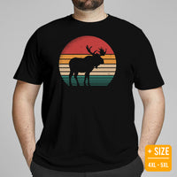 Hunting T-Shirt - Gift for Hunter, Bow Hunter, Archer & Animal Lover - Moose Lover Shirt - Moose 80s Retro Sunset Aesthetic T-Shirt - Black, Plus Size