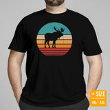 Hunting T-Shirt - Gift for Hunter, Bow Hunter, Archer & Animal Lover - Moose Lover Shirt - Moose Retro Sunset Aesthetic T-Shirt - Black, Plus Size