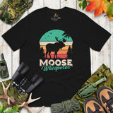 Hunting T-Shirt - Gift for Hunter, Bow Hunter, Archer & Animal Lover - Moose Lover Shirt - Moose Whisperer Retro Aesthetic Shirt - Black