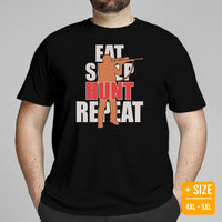 Hunting T-Shirt - Ideal Gift for Hunter, Bow Hunter, Archer - Duck, Buck & Deer Hunting Season Shirt - Eat Sleep Hunt Repeat Shirt - Black, Plus Size