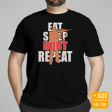 Hunting T-Shirt - Ideal Gift for Hunter, Bow Hunter, Archer - Duck, Buck & Deer Hunting Season Shirt - Eat Sleep Hunt Repeat Shirt - Black, Plus Size