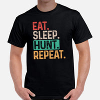 Hunting T-Shirt - Ideal Gift for Hunter, Bow Hunter & Archer - Hunting Season Shirt - Eat Sleep Hunt Repeat Retro Aesthetic Shirt - Black, Men