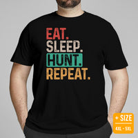 Hunting T-Shirt - Ideal Gift for Hunter, Bow Hunter & Archer - Hunting Season Shirt - Eat Sleep Hunt Repeat Retro Aesthetic Shirt - Black, Plus Size