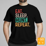 Hunting T-Shirt - Ideal Gift for Hunter, Bow Hunter & Archer - Hunting Season Shirt - Eat Sleep Hunt Repeat Retro Aesthetic Shirt - Black, Plus Size