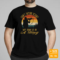 Hunting T-Shirt - Gift for Hunter, Bow Hunter & Archer - Duck, Deer Hunting Season Shirt - Can't Work Today My Arm Is In A Sling Shirt - Black, Plus Size