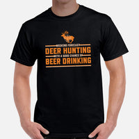 Hunting T-Shirt - Gift for Hunter, Bow Hunter & Beer Lover - Weekend Forecast Deer Hunting With A Good Chance of Beer Drinking Shirt - Black, Men