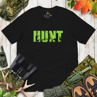 Hunting T-Shirt - Gifts for Hunters, Bow Hunters & Archers - Duck, Buck & Deer Hunting Season Tee - Hunt Retro Aesthetic Shirt - Black
