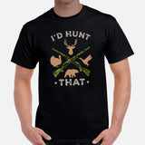 Hunting T-Shirt - Gifts for Hunters, Bow Hunters & Archers - Duck, Buck & Deer Hunting Season Tee - I'd Hunt That Retro Aesthetic Shirt - Black, Men