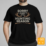 Hunting T-Shirt - Gifts for Hunters, Bow Hunters & Archers - Duck & Deer Hunting Season Tee - Sorry I Can't It's Hunting Season Shirt - Black, Plus Size