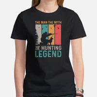 Hunting T-Shirt - Gifts for Hunters, Bow Hunters & Archers - Duck & Deer Hunting Season Tee - The Man The Myth The Hunting Legend Shirt - Black, Women