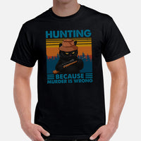 Hunting T-Shirt - Gifts for Hunters, Bow Hunters, Cat Lovers, Cat Mom & Dad - Grumpy Cat Merch - Hunting Because Murder Is Wrong Shirt - Black, Men