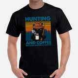 Hunting T-Shirt - Gifts for Hunters, Bow Hunters & Coffee Lovers - Grumpy Cat Merch - Hunting And Coffee Because Murder Is Wrong Shirt - Black, Men