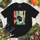 Hunting T-Shirt - Gifts for Hunters - Duck & Deer Hunting Season Shirt - Hunting Wisconsin Map Themed Retro Aesthetic Shirt - Black