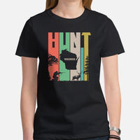 Hunting T-Shirt - Gifts for Hunters - Duck & Deer Hunting Season Shirt - Hunting Wisconsin Map Themed Retro Aesthetic Shirt - Black, Women