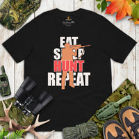 Hunting T-Shirt - Ideal Gift for Hunter, Bow Hunter, Archer - Duck, Buck & Deer Hunting Season Shirt - Eat Sleep Hunt Repeat Shirt - Black