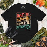 Hunting T-Shirt - Ideal Gift for Hunter, Bow Hunter, Archer - Duck, Buck & Deer Hunting Season Shirt - Eat Sleep Shoot Repeat Shirt - Black