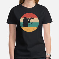 Hunting T-Shirt - Ideal Gifts for Hunters - Duck, Buck & Deer Antlers Hunting Season Shirt - Hunting Retro Aesthetic Shirt - Black, Women