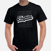 Huskies Mascot T-Shirt - Football Fanatic Vintage Graphic Shirt: Retro Style, Ideal Gifts for Football Fans & Supporters - Game Day Tee - Black, Men
