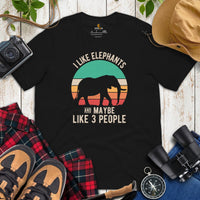 Elephant Tee Shirt - Mastodon Shirt - Gifts for Outdoorsmen, Campers, Nature & Animal Lovers - I Like Elephants And Maybe 3 People T-Shirt - Black