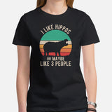 I Like Hippos T-Shirt - Pygmy Hippopotamus, River Horse, Semi-Aquatic Mammal Shirt - Gift for Hippo & Animal Lovers - Zoo, Safari Tee - Black, Women