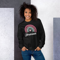 Ideal Back to School Gift for School Librarians - Vibrant Rainbow Librarian Groovy Cozy Sweatshirt - Embrace Your Bookish Style - Black