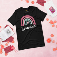 Ideal Back to School Gift for School Librarians - Vibrant Rainbow Librarian Groovy Short Sleeve T-Shirt - Embrace Your Bookish Style - Black