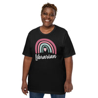 Ideal Back to School Gift for School Librarians - Vibrant Rainbow Librarian Groovy Short Sleeve T-Shirt - Embrace Your Bookish Style - Black, Large Size for Overweight