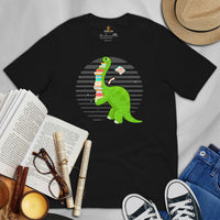 Ideal Book Lover Gift Cute Dinosaur Book Shirt - Fun and Quirky Short Sleeve Tee for Bookworms, Librarians, Avid Readers - Gift for Her - Black