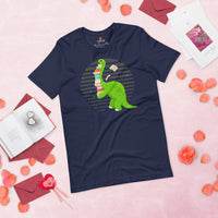 Ideal Book Lover Gift Cute Dinosaur Book Shirt - Fun and Quirky Short Sleeve Tee for Bookworms, Librarians, Avid Readers - Gift for Her - Navy