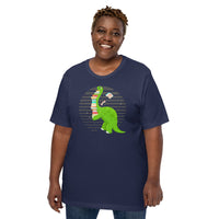 Ideal Book Lover Gift Cute Dinosaur Book Shirt - Fun and Quirky Short Sleeve Tee for Bookworms, Librarians, Avid Readers - Gift for Her - Navy, Large Size for Overweight