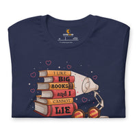 Ideal Book Lover Gift | I Like Big Books and I Cannot Lie Wizard-Inspired Bookish Shirt for Book Nerd, Bookworm, Literature Enthusiasts - Navy, Fold-in