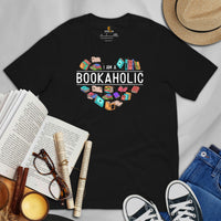 Ideal Book Lover Gift - I'm A Bookaholic Heart Short Sleeve T-Shirt - Bookish Gift for Bookworms, Librarians, Booktoks and Avid Readers - Black