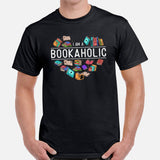 Ideal Book Lover Gift - I'm A Bookaholic Heart Short Sleeve T-Shirt - Bookish Gift for Bookworms, Librarians, Booktoks and Avid Readers - Black, Men