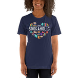 Ideal Book Lover Gift - I'm A Bookaholic Heart Short Sleeve T-Shirt - Bookish Gift for Bookworms, Librarians, Booktoks and Avid Readers - Navy